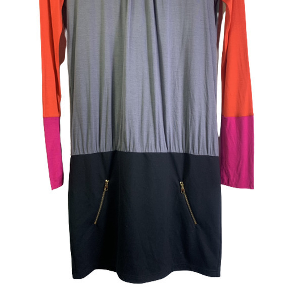 TED BAKER Multi-Color Block Long Sleeve Blouson Dress - Picture 4 of 10